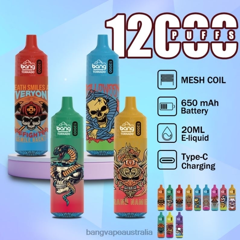 Bang Vape Tornado 12000 puffs with LED & Mesh Coil 6006N4 Disposable - Vape Gang Sydney