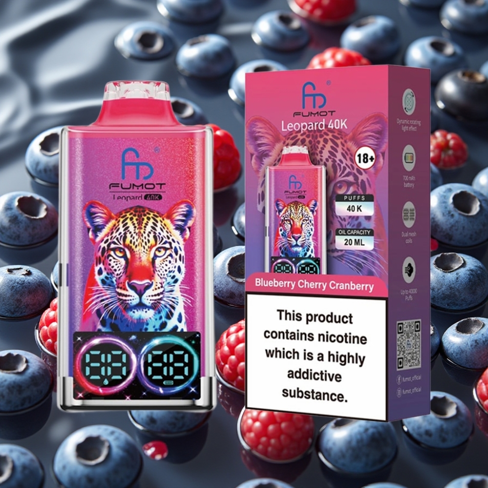 Fumot Leopard 40K Puffs Dual Mesh Disposable Vape Blueberry Cherry Cranberry 700mAh Type-C
