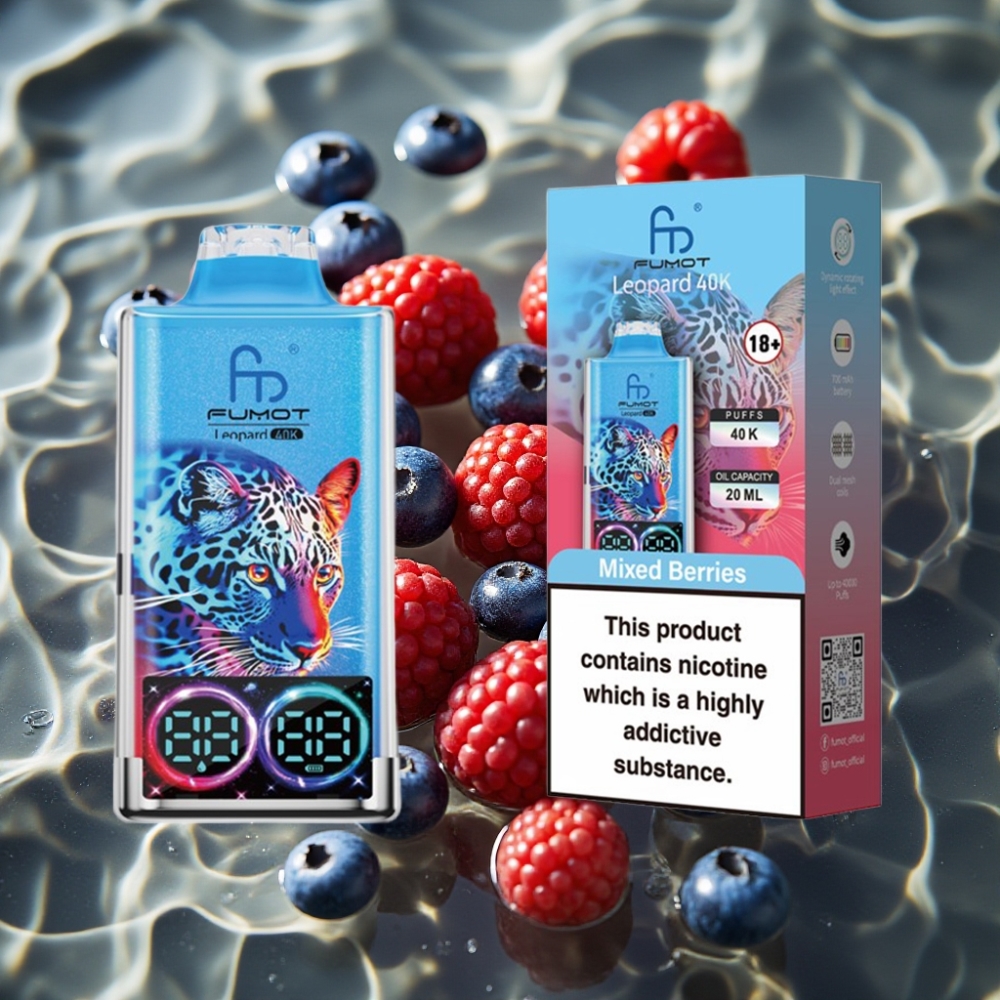 Fumot Leopard 40K Puffs Dual Mesh Disposable Vape with Digital Display & Type-C Charging - Mixed Berries