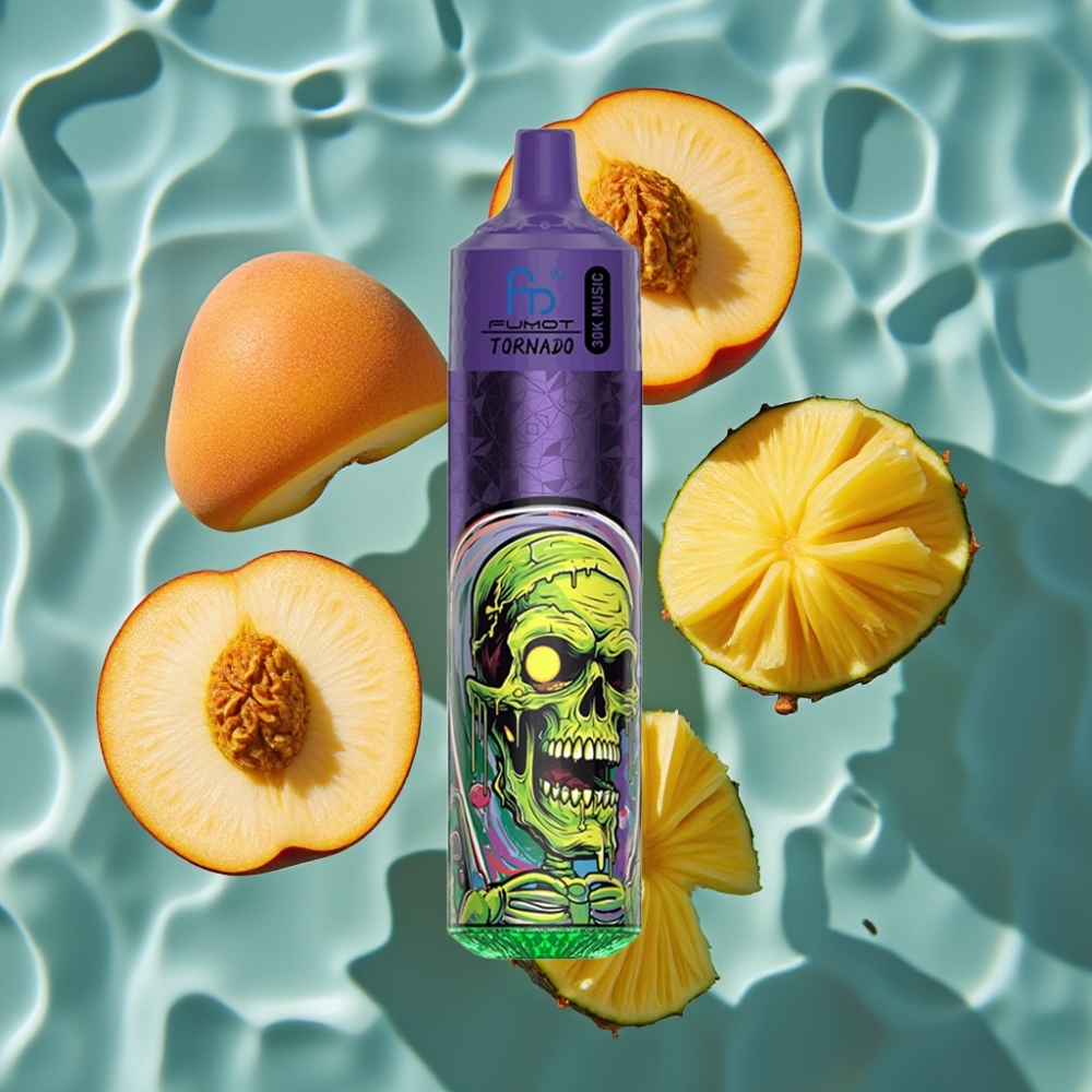 Fumot RandM Tornado 30000 Puffs 30mL Peach Mango Pineapple 5% Mesh Coil LED Disposable Vape