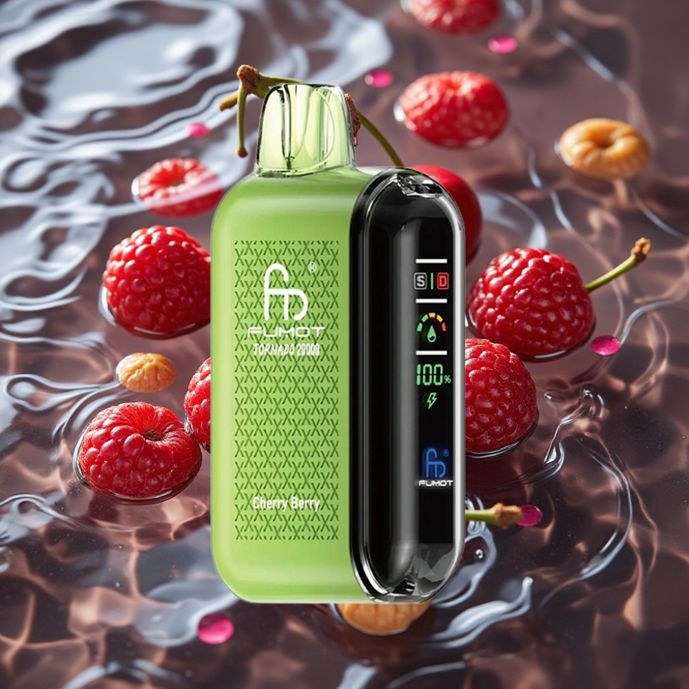Fumot Tornado 20000 Puffs Cherry Berry Disposable Vape with Dual Mesh Coil & Smart Display