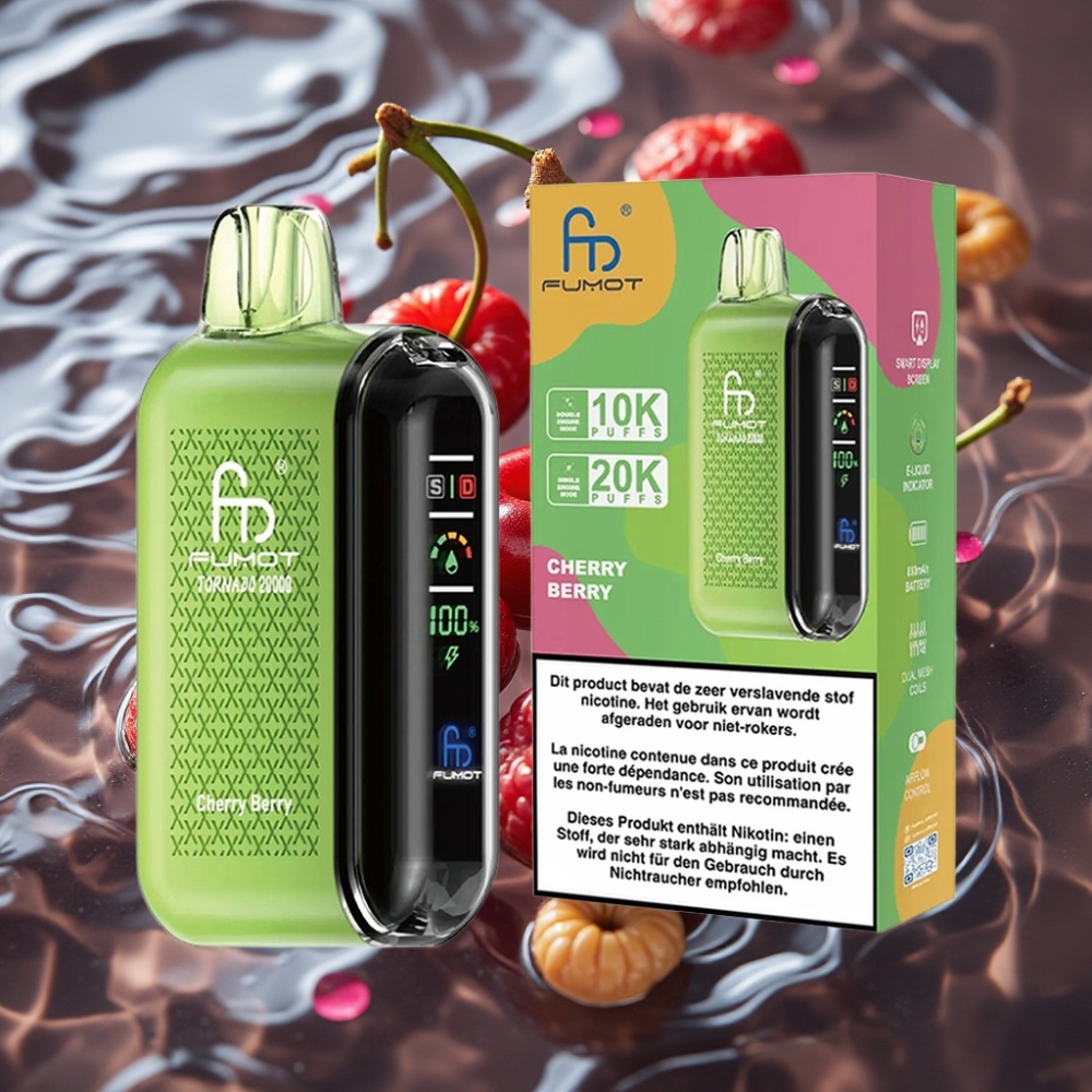 Fumot Tornado 20000 Puffs Cherry Berry Disposable Vape with Dual Mesh Coil & Smart Display