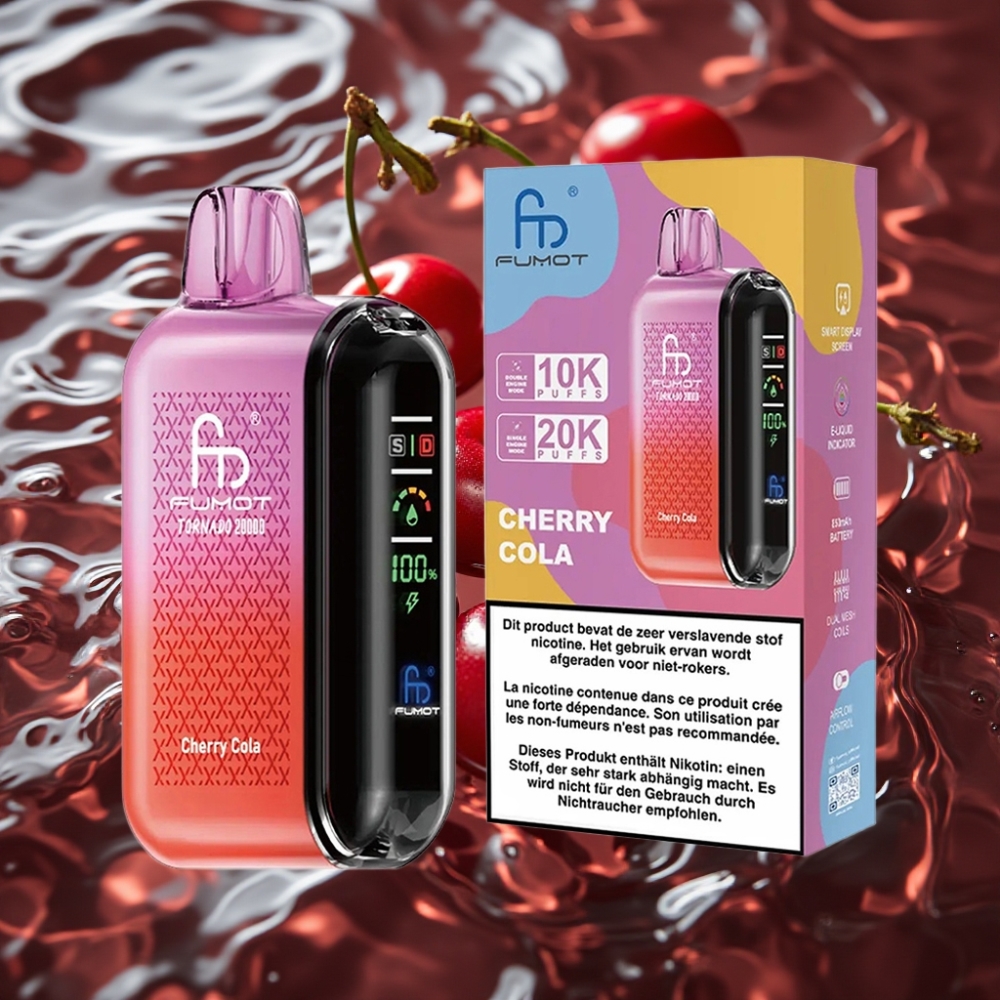 Fumot Tornado 20000 Puffs Cherry Cola Disposable Vape with Dual Mesh Coil & Smart Display