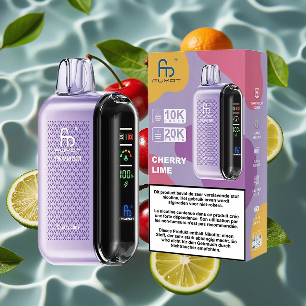 Fumot Tornado 20000 Puffs Cherry Lime Disposable Vape with Dual Mesh Coil & Smart Display