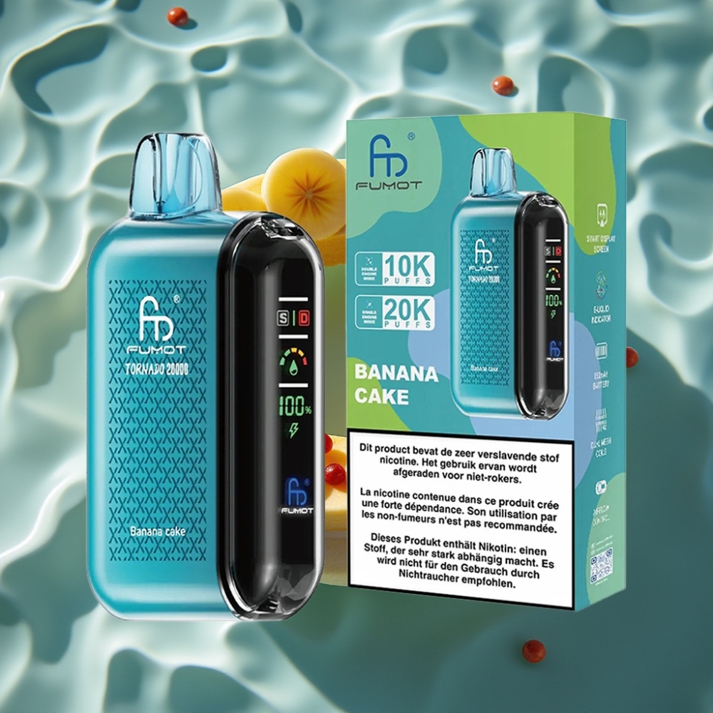Fumot Tornado 20000 Puffs Disposable Vape Banana Cake - Dual Mesh Coil, 20ml E-liquid, 850mAh Battery, Airflow Control