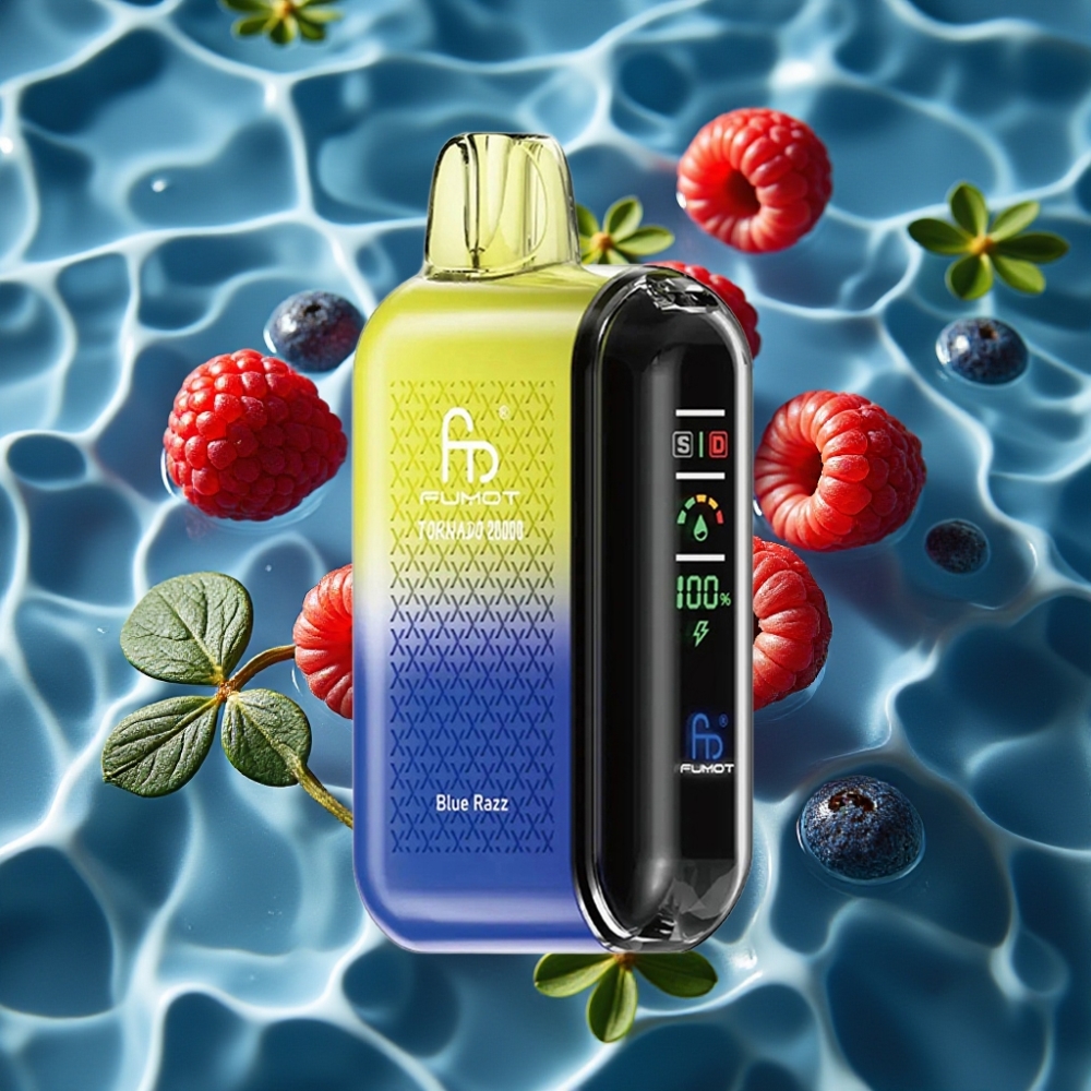 Fumot Tornado 20000 Puffs Disposable Vape Blue Razz with Dual Mesh Coil & Smart Display