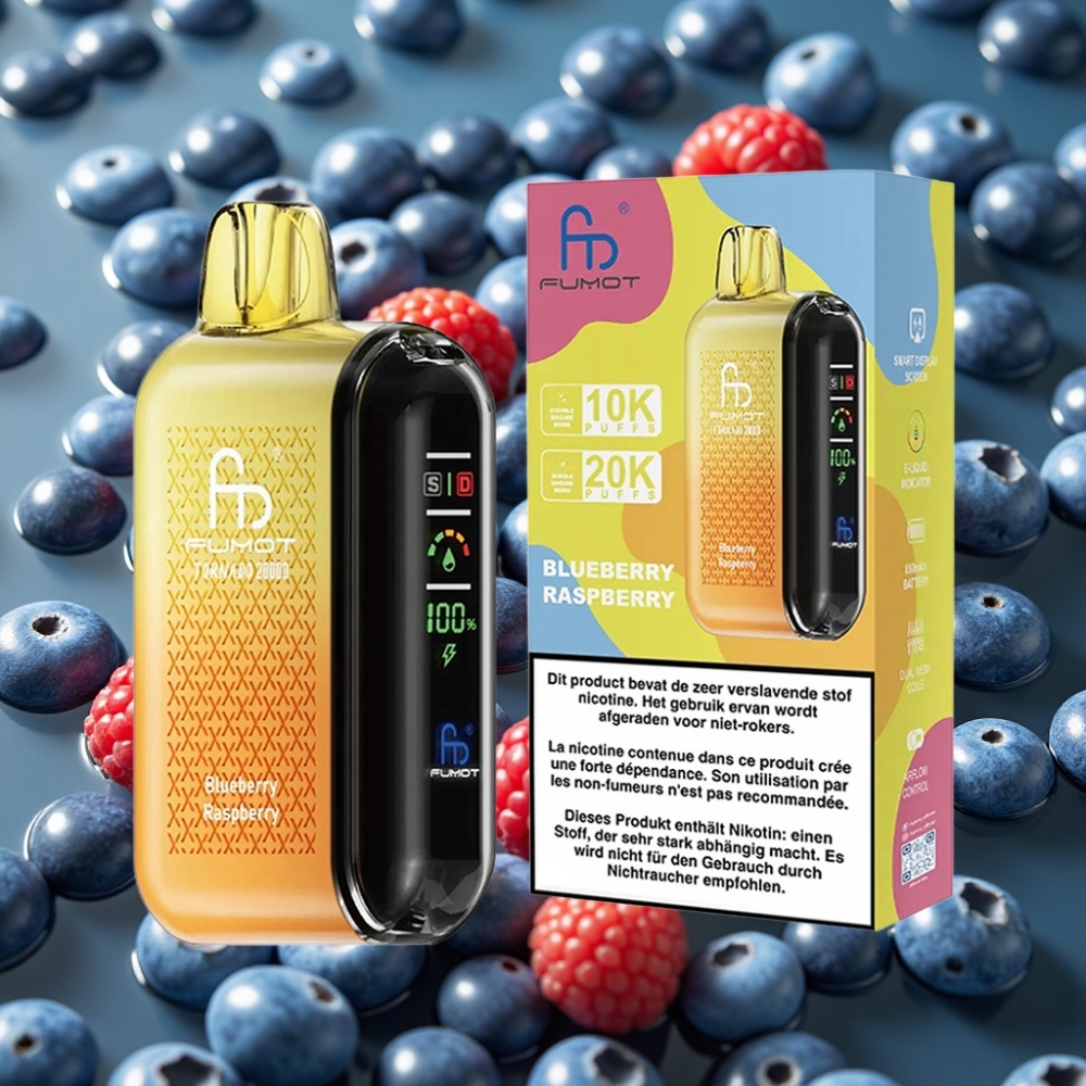Fumot Tornado 20000 Puffs Disposable Vape Blueberry Raspberry with Dual Mesh Coil & Smart Display