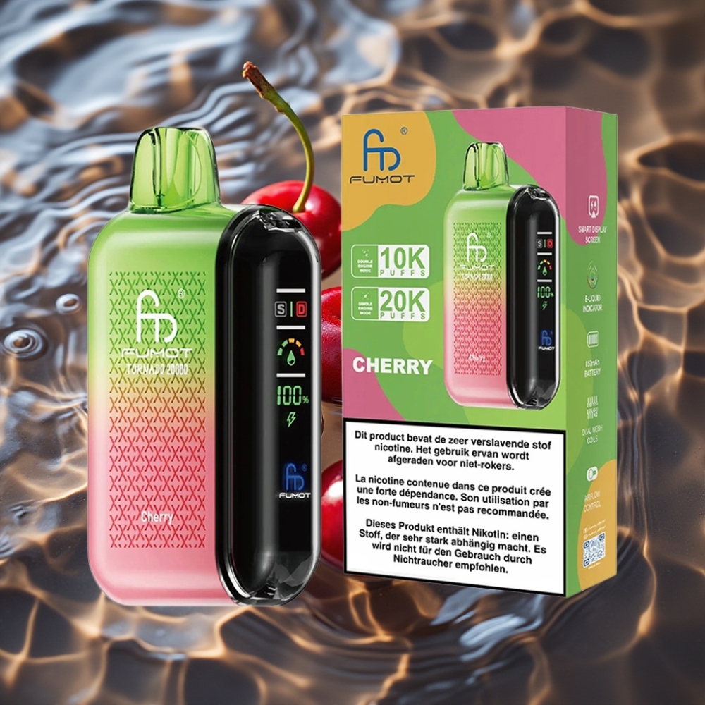 Fumot Tornado 20000 Puffs Disposable Vape Cherry - Dual Mesh Coil, 20ml E-liquid, 850mAh Battery