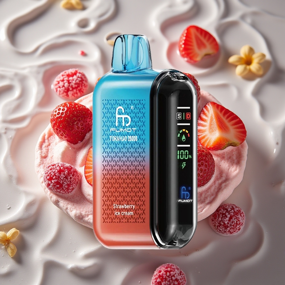 Fumot Tornado 20000 Puffs Disposable Vape Strawberry Ice Cream with Dual Mesh Coil & Smart Display