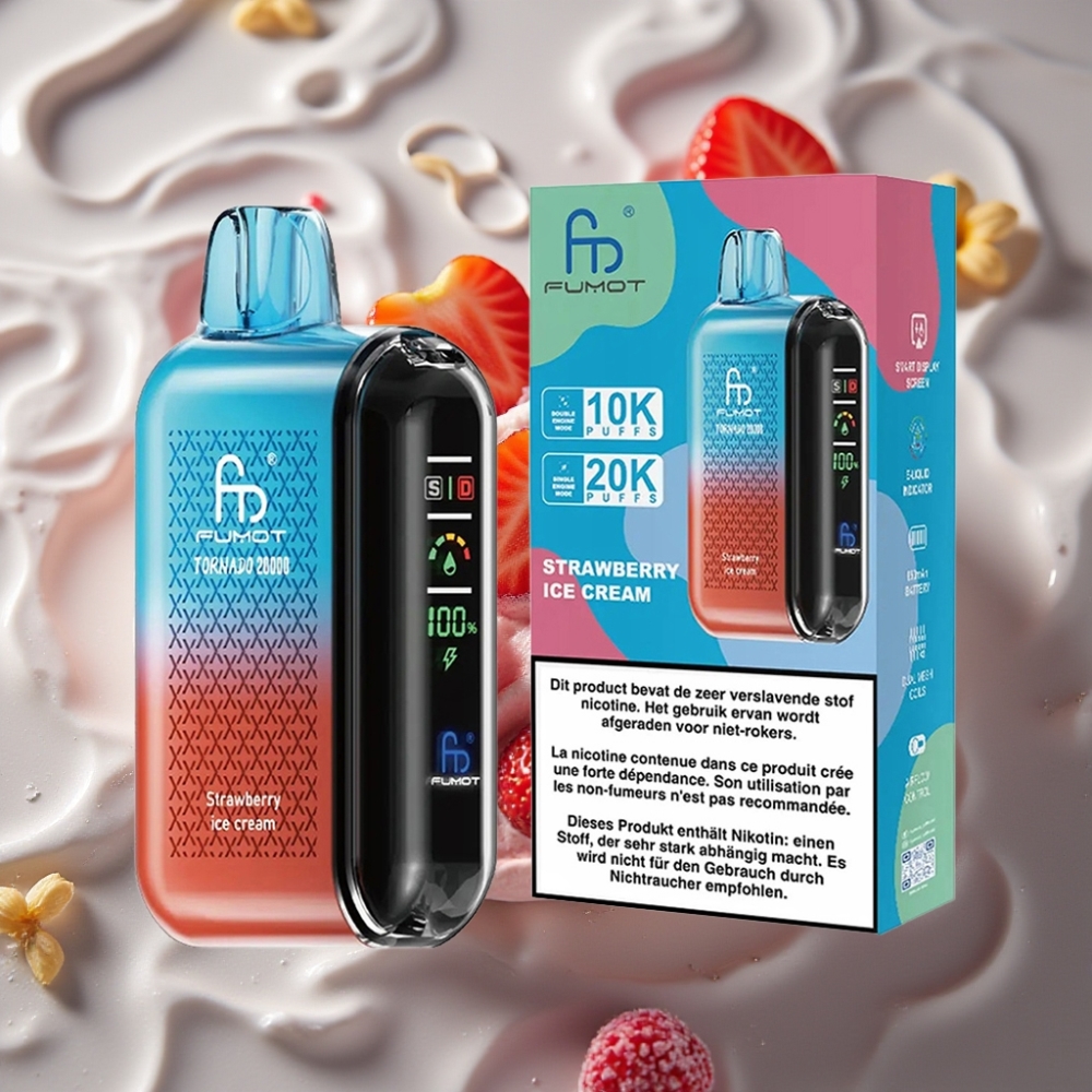Fumot Tornado 20000 Puffs Disposable Vape Strawberry Ice Cream with Dual Mesh Coil & Smart Display