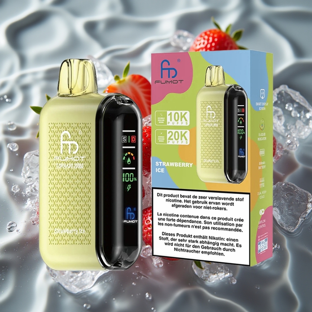 Fumot Tornado 20000 Puffs Disposable Vape Strawberry Ice with Dual Mesh Coil & Smart Display