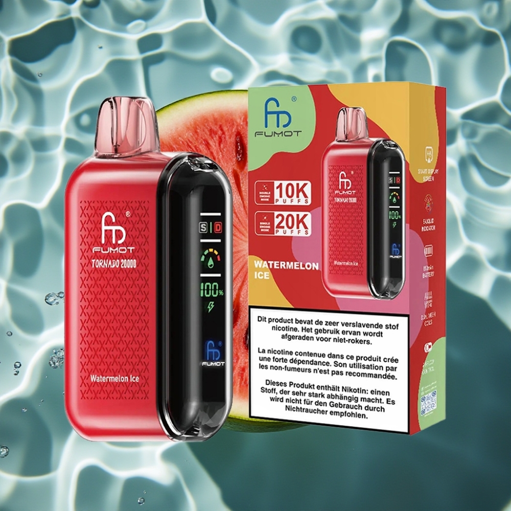 Fumot Tornado 20000 Puffs Disposable Vape - Watermelon Ice, Dual Mesh Coil, 850mAh Battery