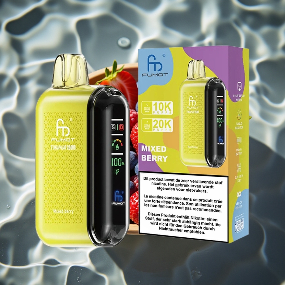 Fumot Tornado 20000 Puffs Disposable Vape with Dual Mesh Coil, 20ml E-liquid, 850mAh Battery, Mixed Berry