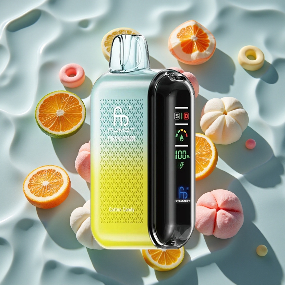 Fumot Tornado 20000 Puffs Disposable Vape with Dual Mesh Coil, 20ml E-liquid, Cotton Candy Flavor
