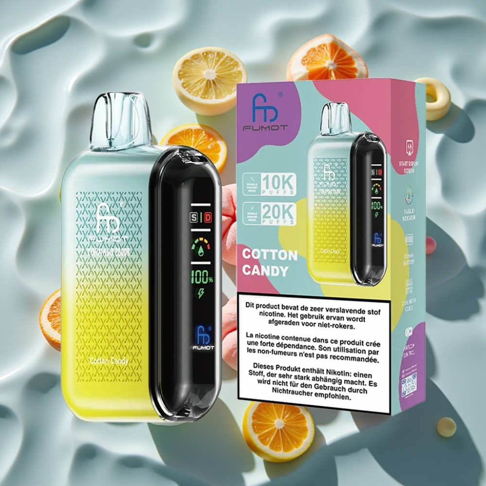Fumot Tornado 20000 Puffs Disposable Vape with Dual Mesh Coil, 20ml E-liquid, Cotton Candy Flavor