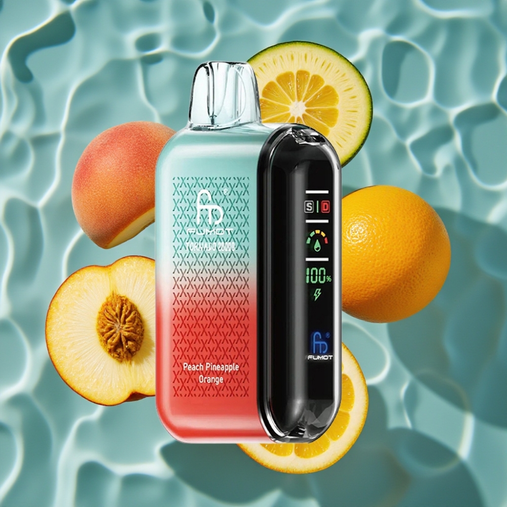 Fumot Tornado 20000 Puffs Disposable Vape with Dual Mesh Coil, 20ml E-liquid, Peach Pineapple Orange Flavor