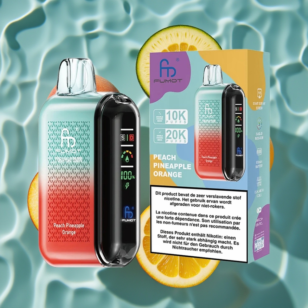 Fumot Tornado 20000 Puffs Disposable Vape with Dual Mesh Coil, 20ml E-liquid, Peach Pineapple Orange Flavor