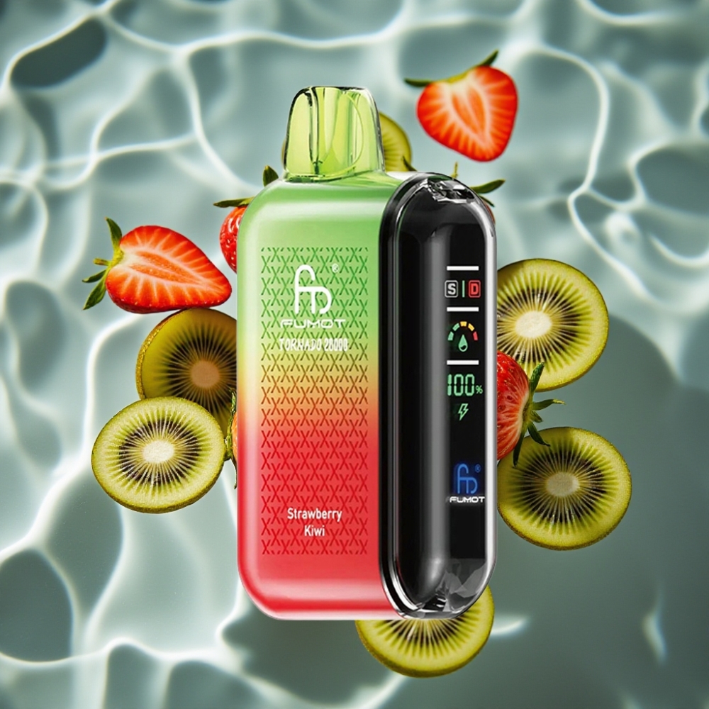 Fumot Tornado 20000 Puffs Disposable Vape with Dual Mesh Coil, Smart Display, 20ml E-liquid, Strawberry Kiwi