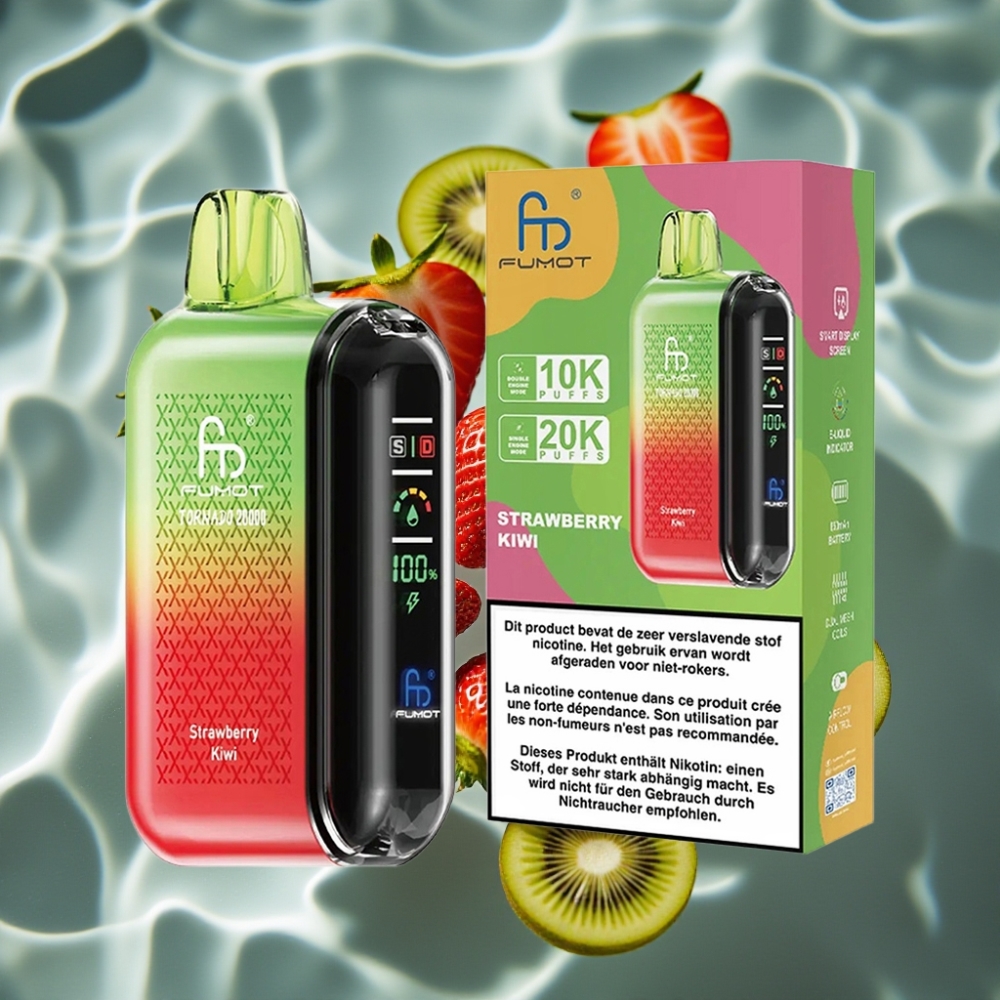 Fumot Tornado 20000 Puffs Disposable Vape with Dual Mesh Coil, Smart Display, 20ml E-liquid, Strawberry Kiwi