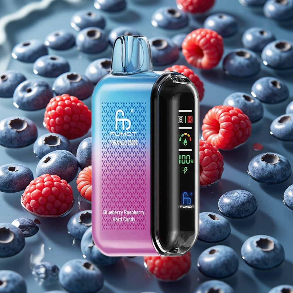 Fumot Tornado 20000 Puffs Disposable Vape with Dual Mesh Coil & Smart Display - Blueberry Raspberry Hard Candy