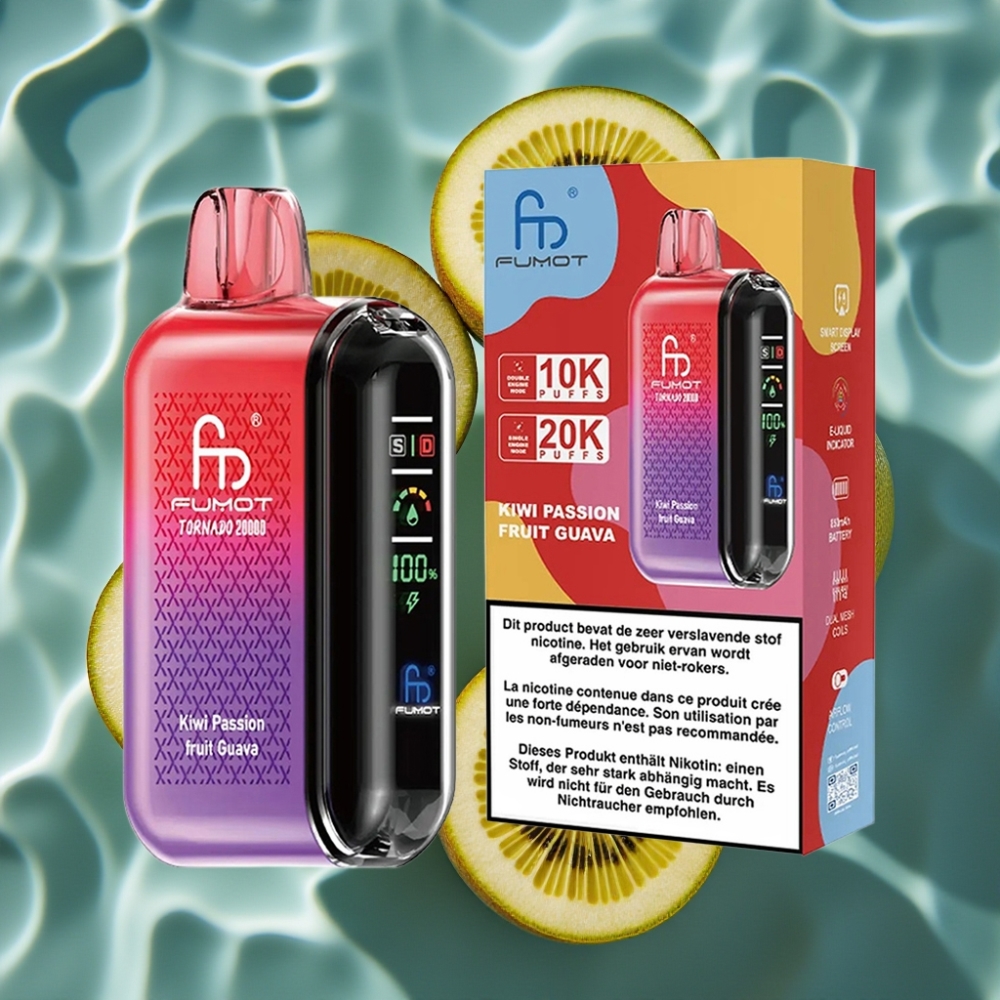 Fumot Tornado 20000 Puffs Disposable Vape with Dual Mesh Coil & Smart Display - Kiwi Passion Fruit Guava
