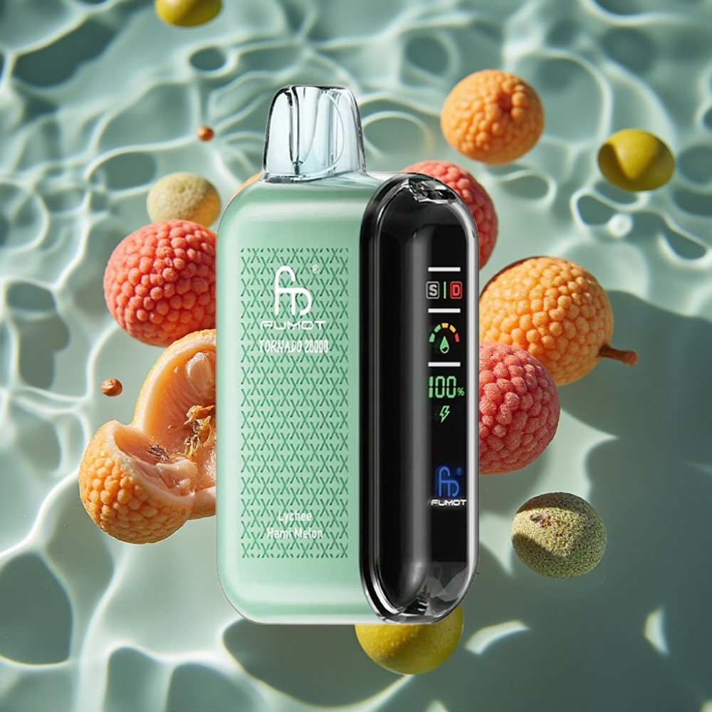 Fumot Tornado 20000 Puffs Disposable Vape with Dual Mesh Coil & Smart Display - Lychee Hami Melon