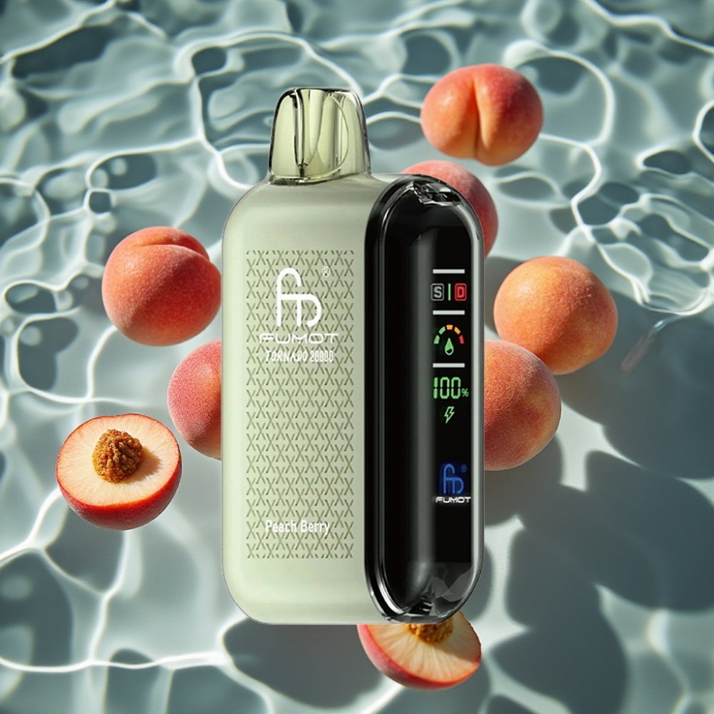 Fumot Tornado 20000 Puffs Dual Mesh Peach Berry Disposable Vape with Smart Display