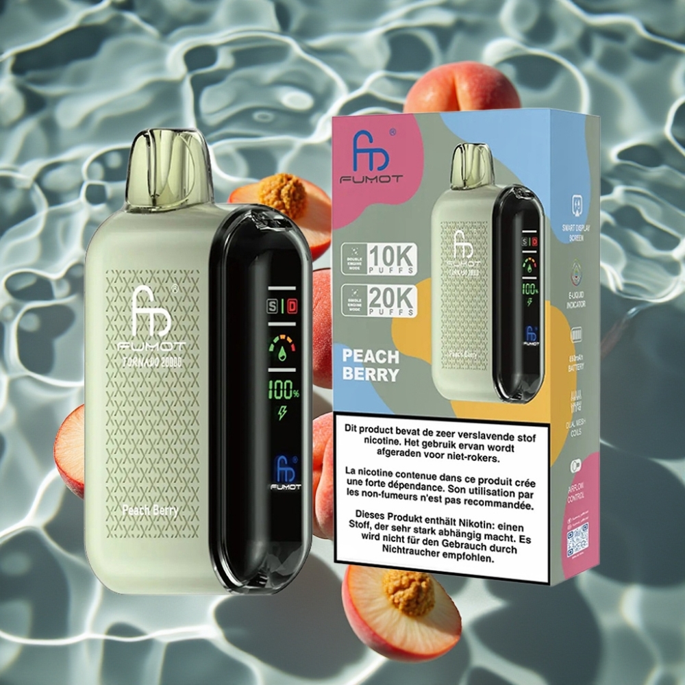 Fumot Tornado 20000 Puffs Dual Mesh Peach Berry Disposable Vape with Smart Display
