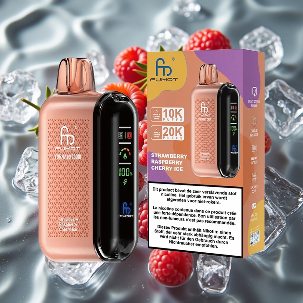 Fumot Tornado 20000 Puffs Dual Mesh Strawberry Raspberry Cherry Ice Disposable Vape