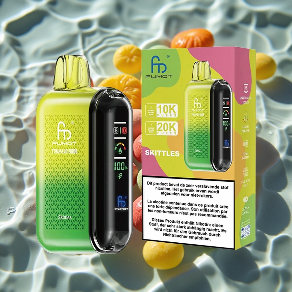 Fumot Tornado 20000 Puffs Skittles Disposable Vape with Dual Mesh Coil & Smart Display