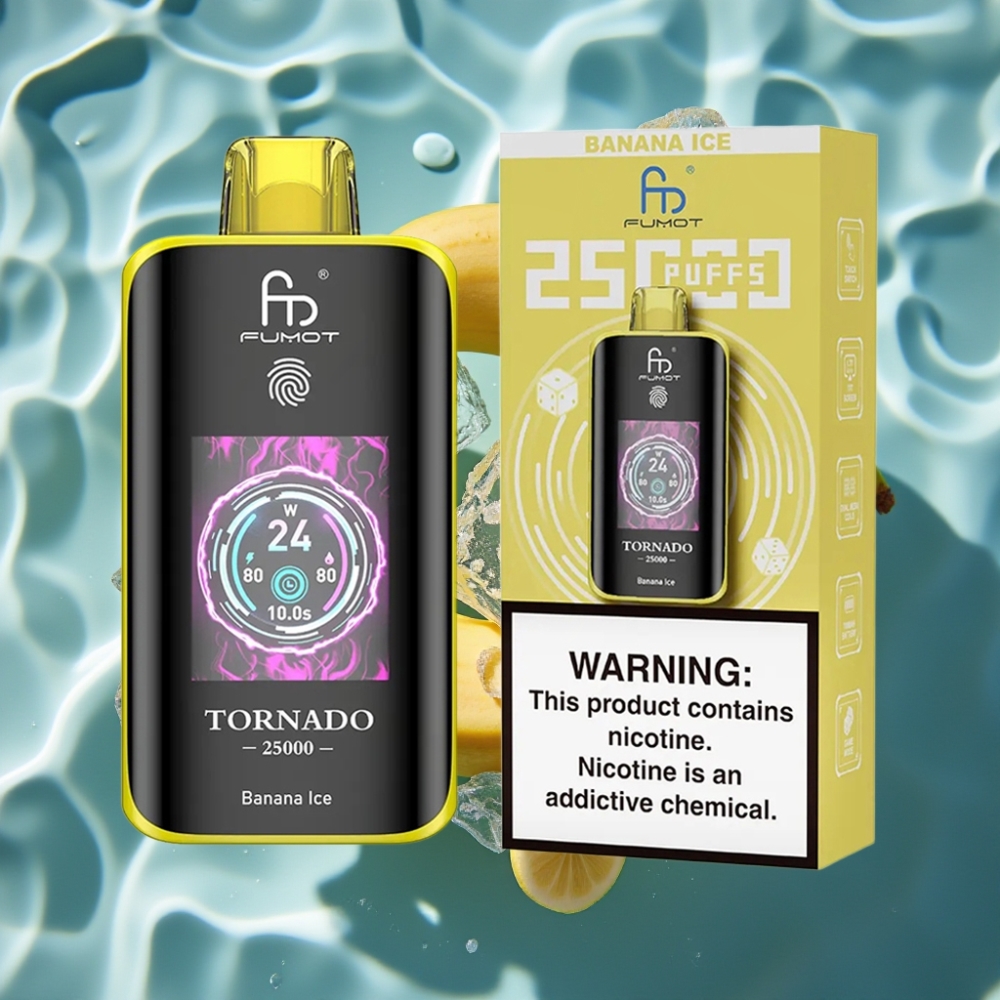 Fumot Tornado 25000 Puffs Disposable Vape Banana Ice with HD Screen & Type-C Charging