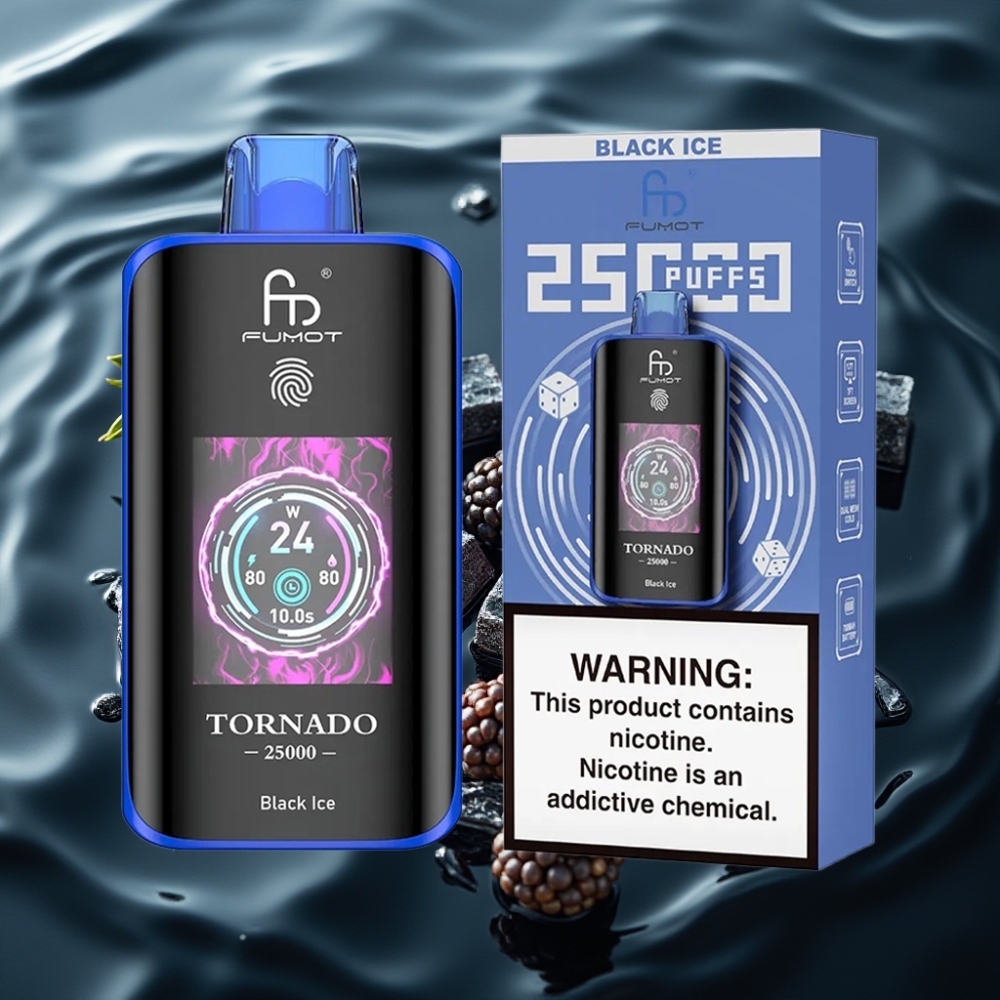 Fumot Tornado 25000 Puffs Disposable Vape Black Ice with HD Screen & Type-C Charging