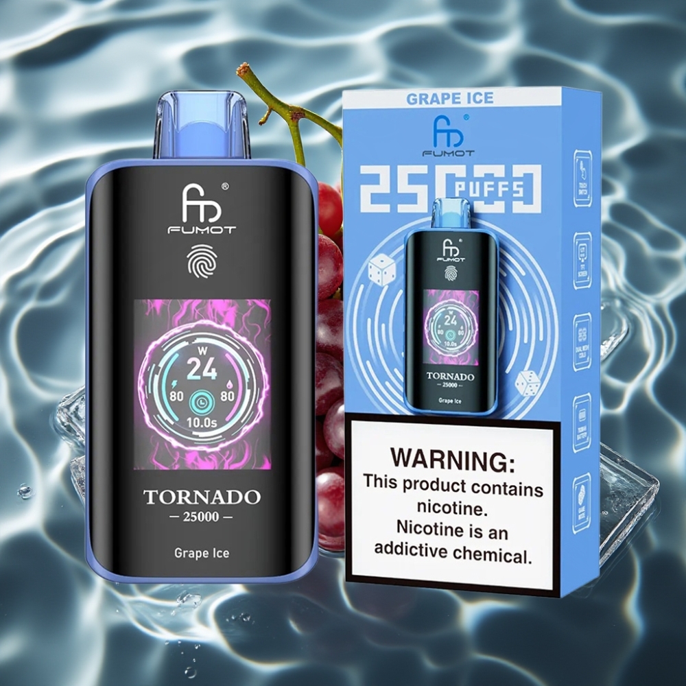 Fumot Tornado 25000 Puffs Disposable Vape Grape Ice with HD Screen & 700mAh Battery