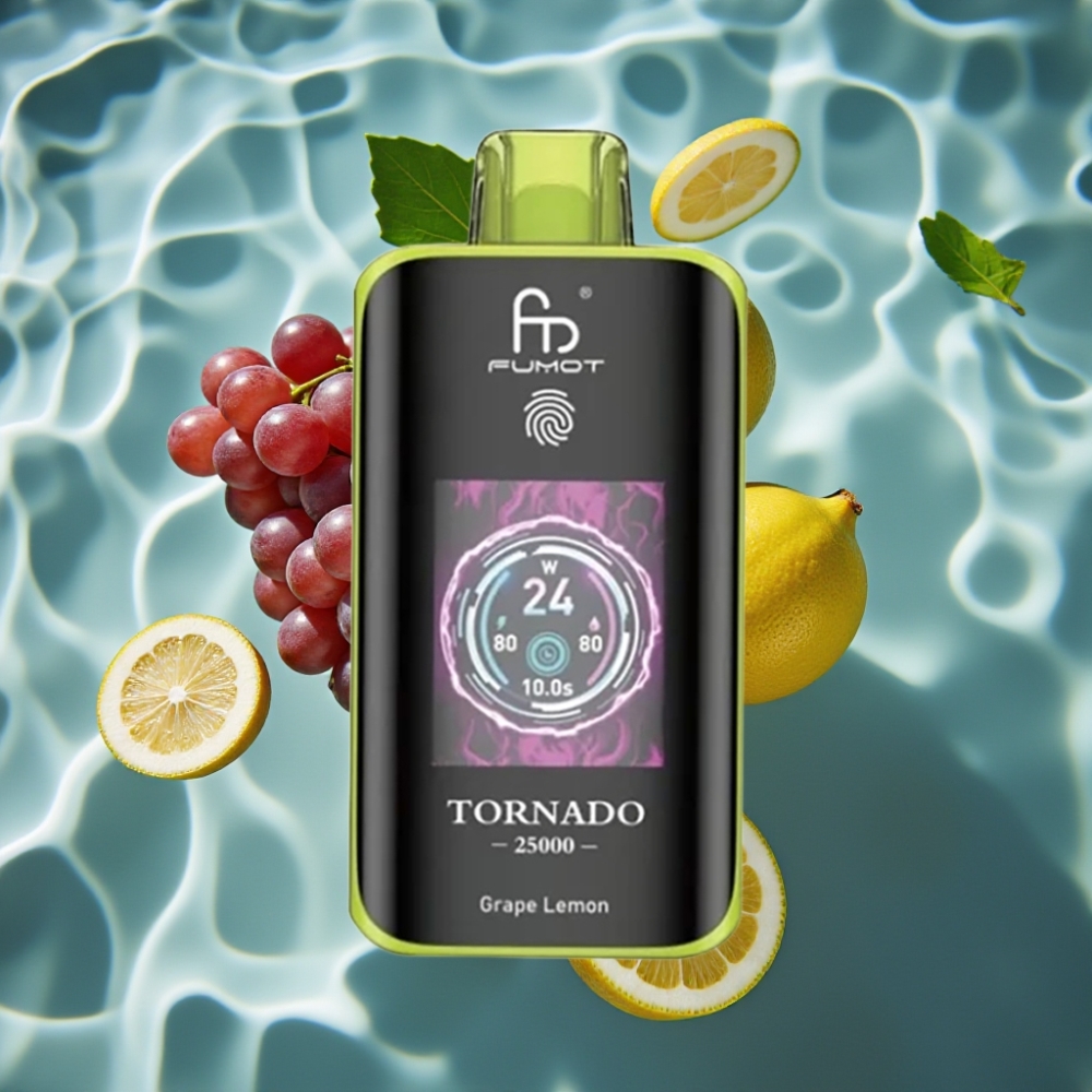 Fumot Tornado 25000 Puffs Disposable Vape Grape Lemon with HD Screen & 700mAh Rechargeable Battery