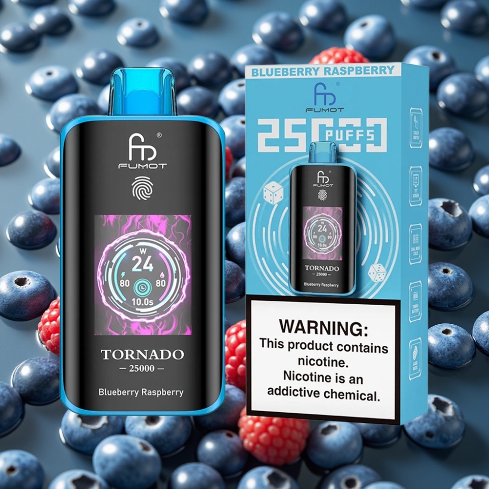 Fumot Tornado 25000 Puffs Disposable Vape HD Screen 700mAh Rechargeable Type-C Blueberry Raspberry