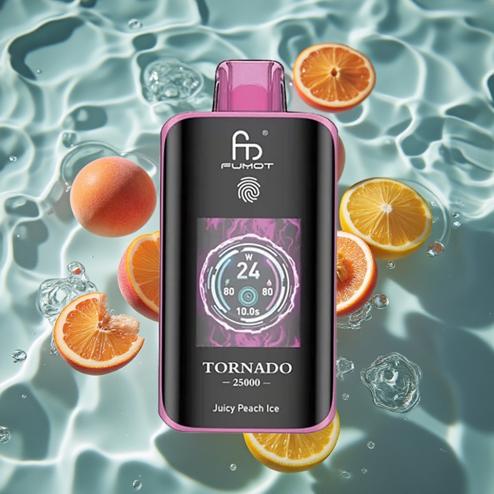 Fumot Tornado 25000 Puffs Disposable Vape with HD Screen, 700mAh Battery & Type-C Charging - Juicy Peach Ice