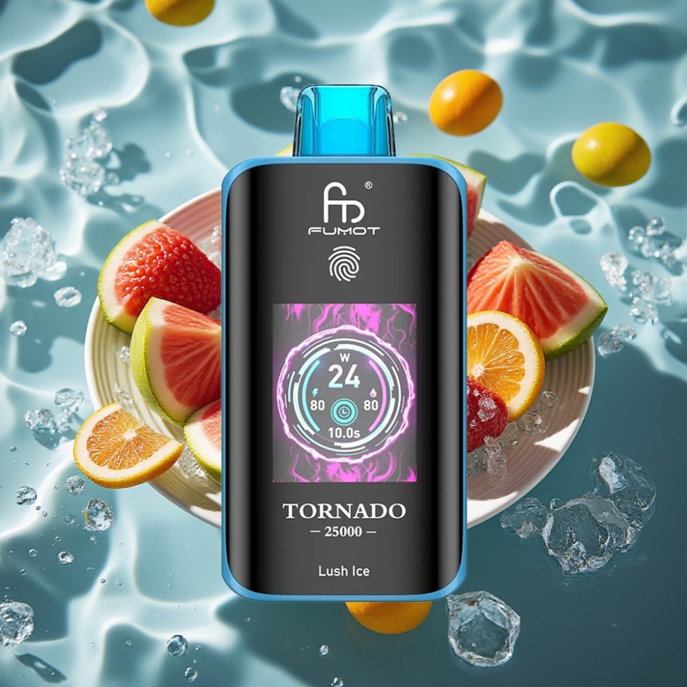 Fumot Tornado 25000 Puffs Disposable Vape with HD Screen, 700mAh Battery, Type-C Charging, Lush Ice