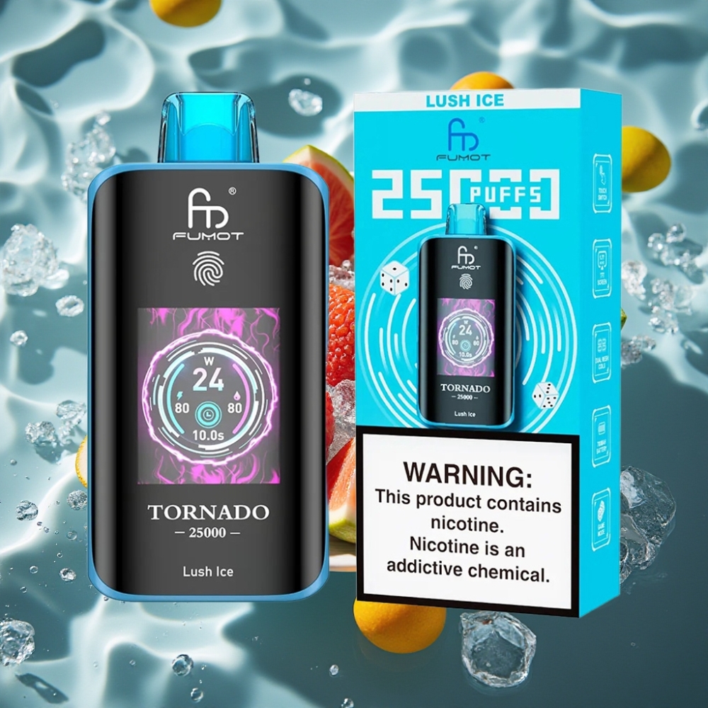 Fumot Tornado 25000 Puffs Disposable Vape with HD Screen, 700mAh Battery, Type-C Charging, Lush Ice
