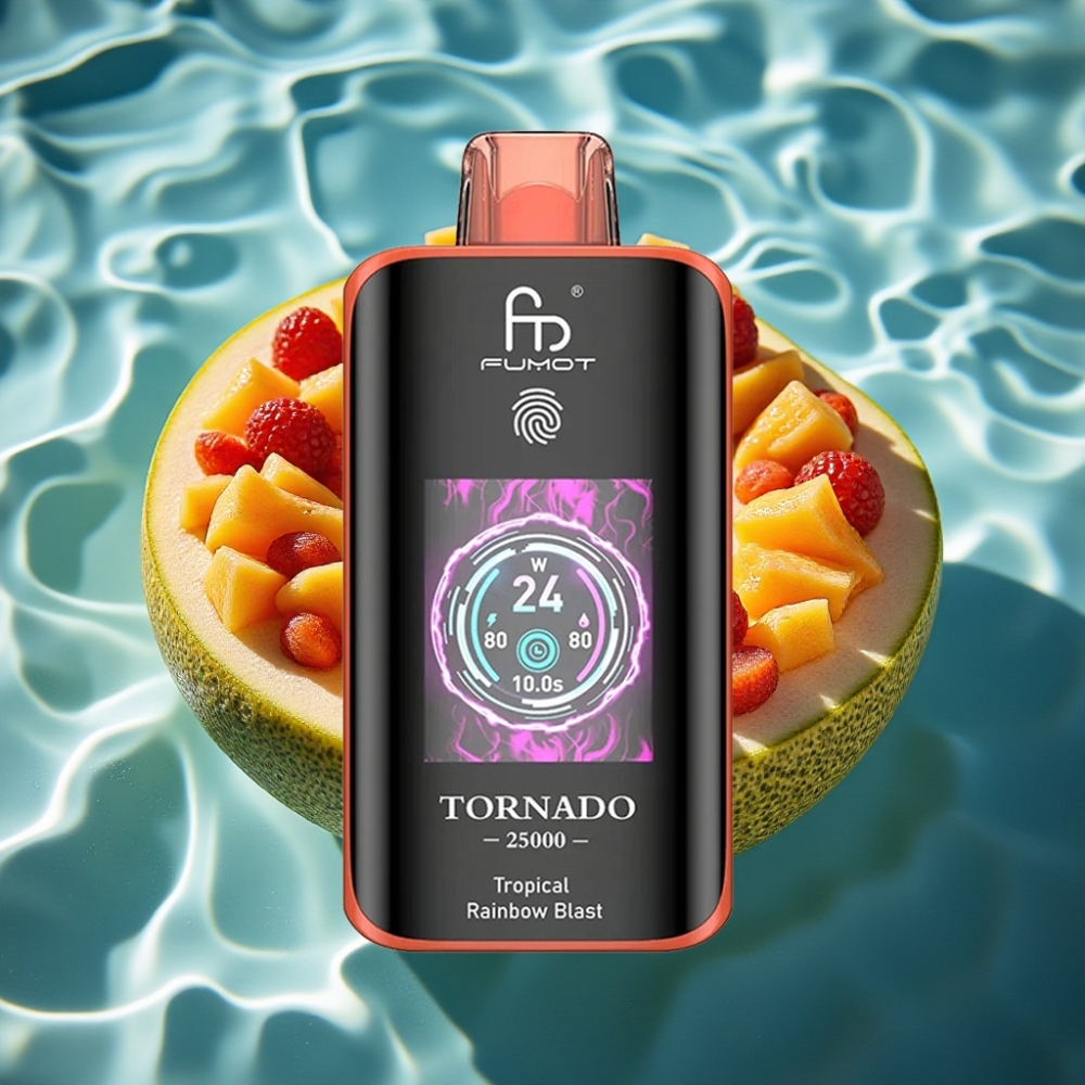 Fumot Tornado 25000 Puffs Disposable Vape with HD Screen, 700mAh Battery & Type-C Charging - Tropical Rainbow Blast