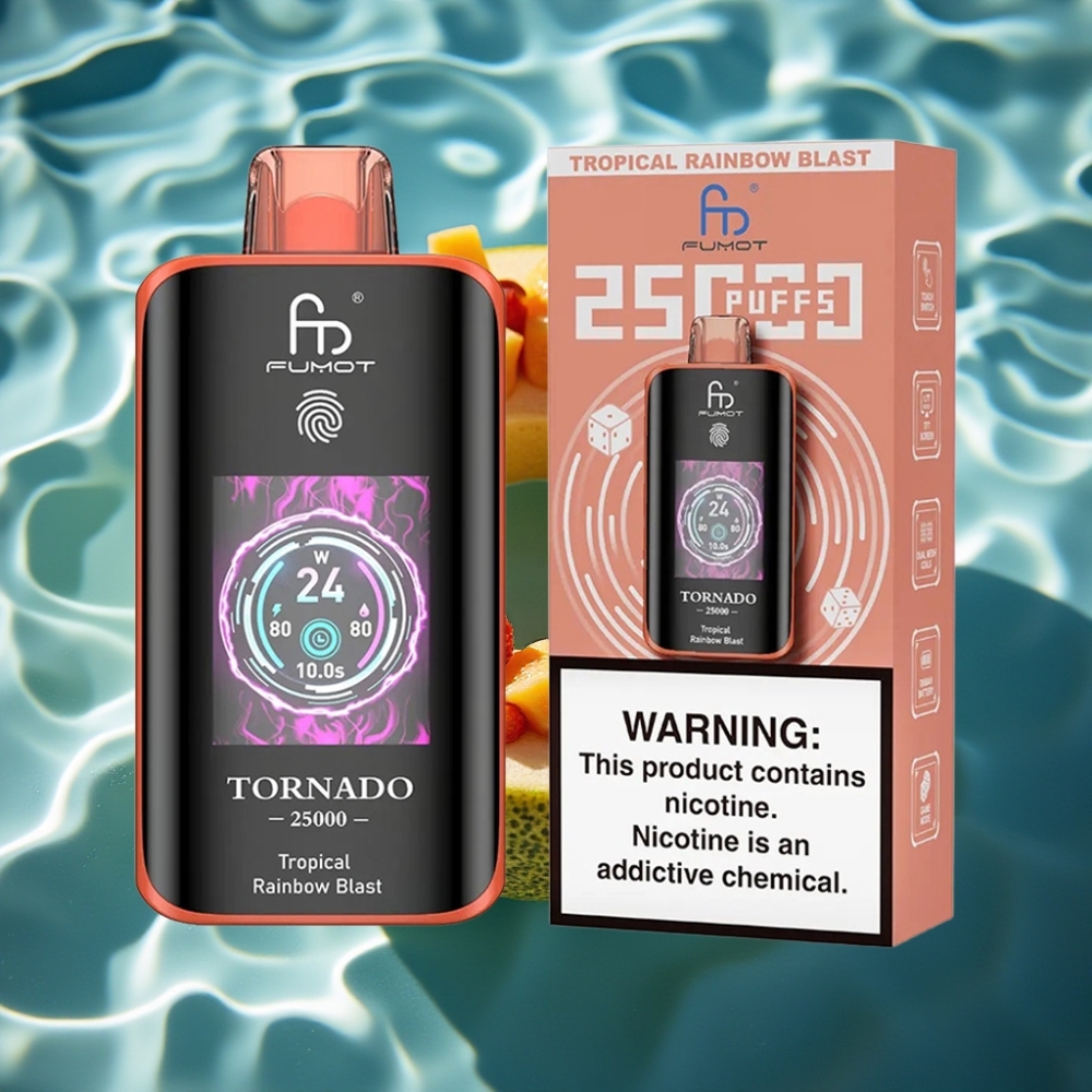 Fumot Tornado 25000 Puffs Disposable Vape with HD Screen, 700mAh Battery & Type-C Charging - Tropical Rainbow Blast
