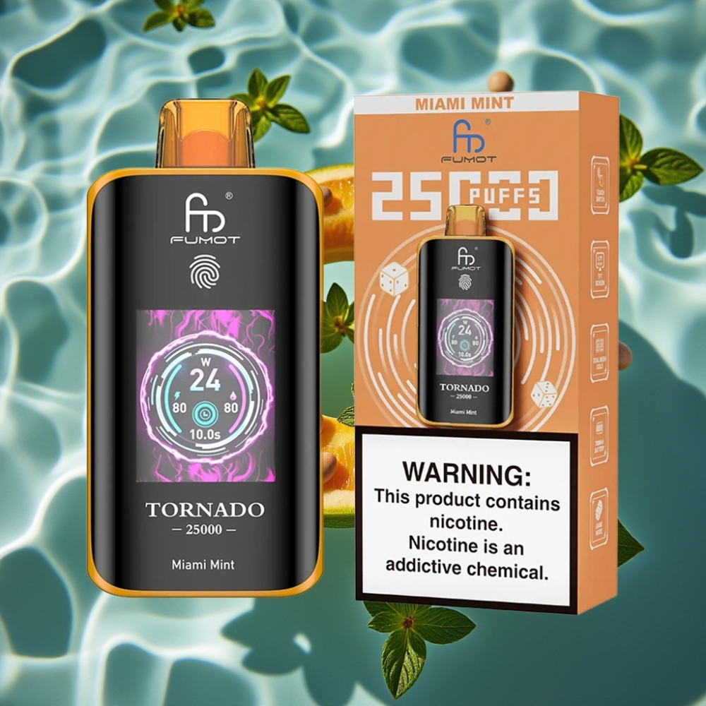 Fumot Tornado 25000 Puffs Disposable Vape with HD Screen & Type-C Charging Miami Mint