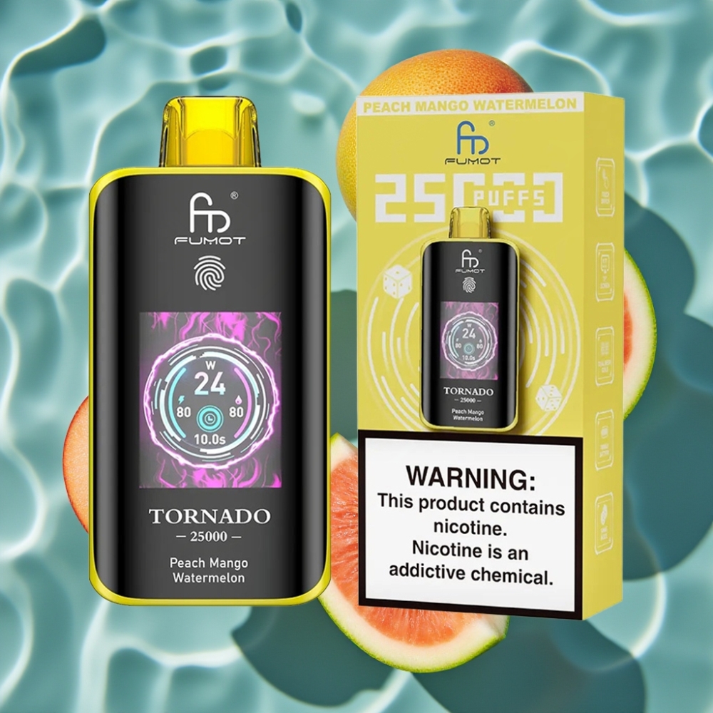 Fumot Tornado 25000 Puffs Peach Mango Watermelon Disposable Vape with HD Screen & Type-C Charging