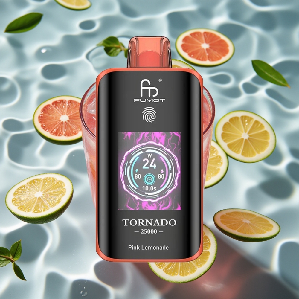 Fumot Tornado 25000 Puffs Rechargeable Disposable Vape with HD Screen & Type-C Pink Lemonade