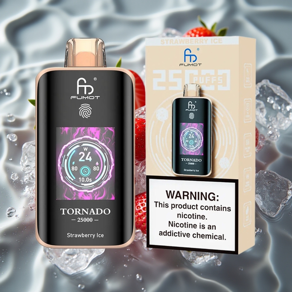 Fumot Tornado 25000 Puffs Strawberry Ice Disposable Vape with HD Screen & Type-C Charging