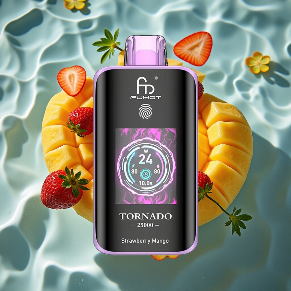 Fumot Tornado 25000 Puffs Strawberry Mango Disposable Vape with HD Screen & Type-C Charging
