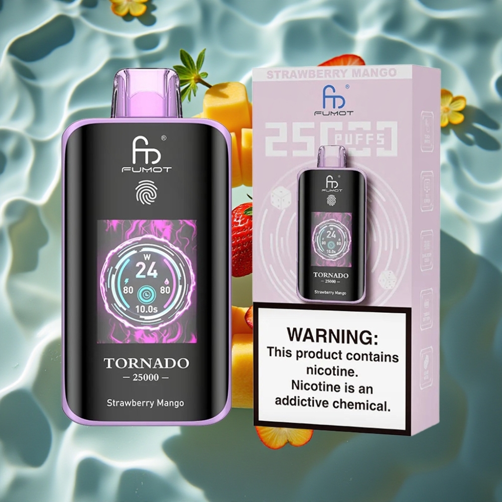 Fumot Tornado 25000 Puffs Strawberry Mango Disposable Vape with HD Screen & Type-C Charging
