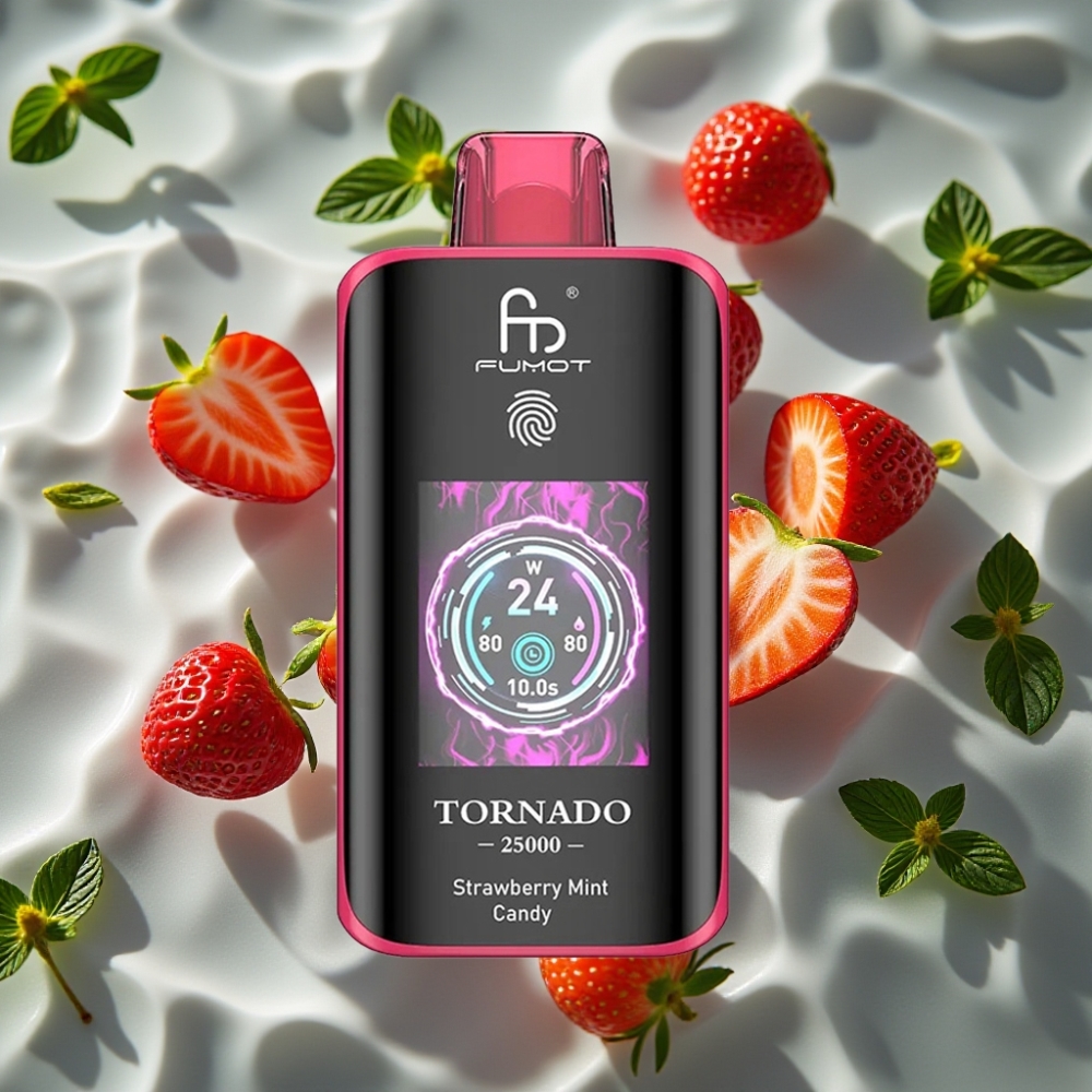 Fumot Tornado 25000 Puffs Strawberry Mint Candy Disposable Vape with HD Screen & Type-C Charging