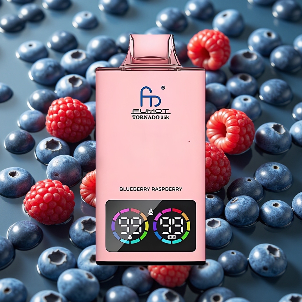 Fumot Tornado 35K Disposable Vape Blueberry Raspberry 15ml 35000 Puffs Dual Mesh Fast USB-C RGB