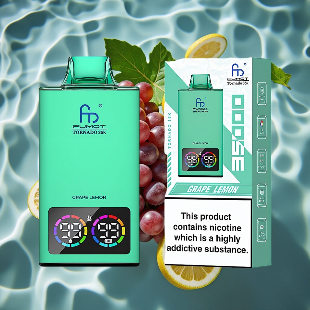 Fumot Tornado 35K Disposable Vape – Grape Lemon, 35000 Puffs, Dual Mesh Coil, 15ml E-juice, USB-C