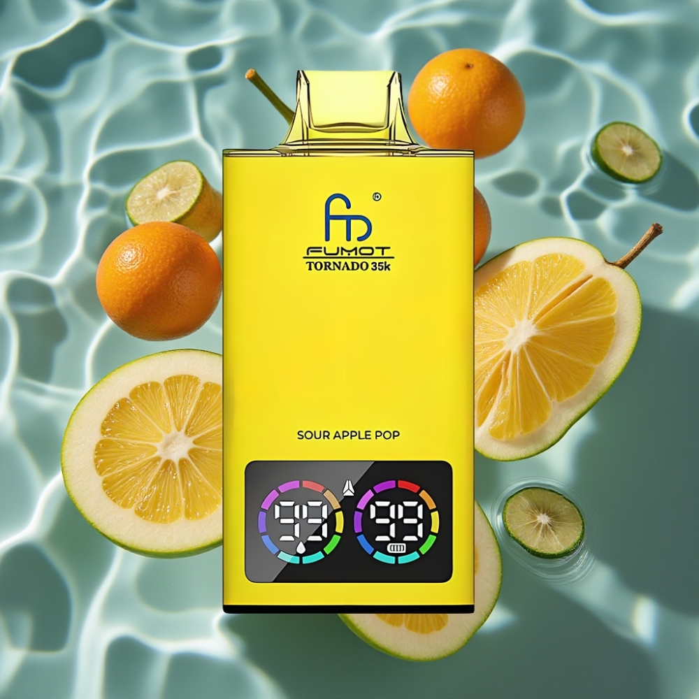 Fumot Tornado 35K Disposable Vape - Sour Apple Pop, 15ml, 35000 Puffs, Dual Mesh, RGB Lights, USB-C